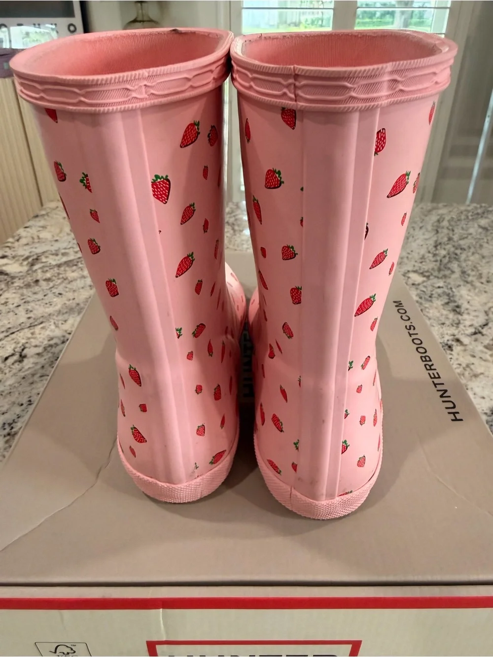Hunter Kids Pink Strawberry Print Rain Boots